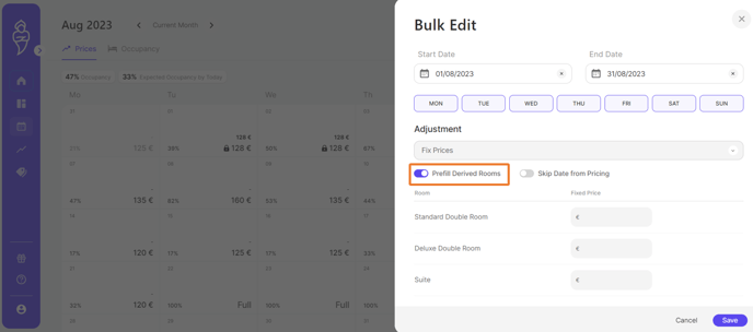 prefill derived rooms